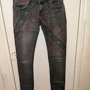 SEQUINED REBEL FLAG BLACK JEANS